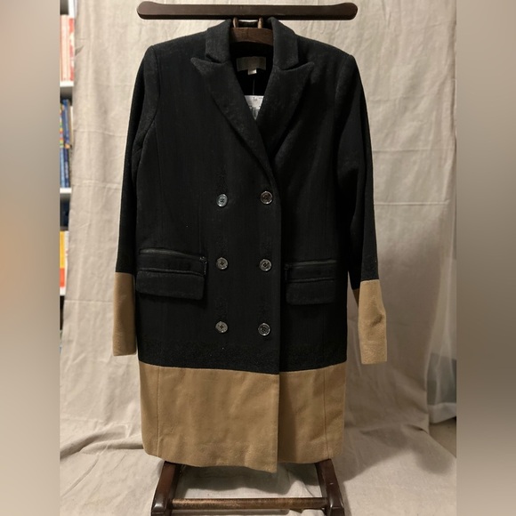 MICHAEL KORS. Grey Tan Wool Color Block Long Jacket Peacoat Coat NWT - Picture 8 of 14